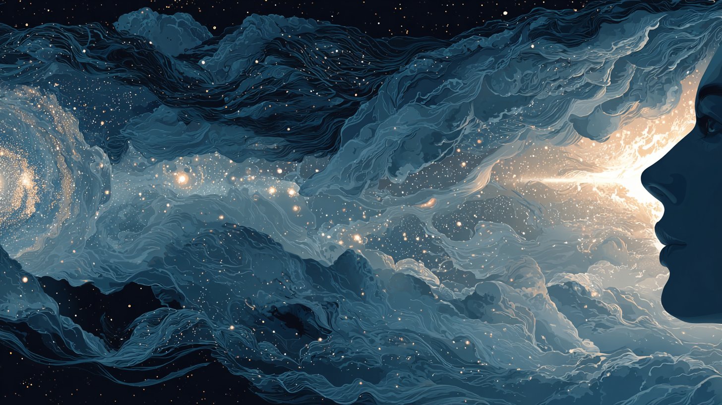 Eine abstrakte Silhouette, die mit intuitiven Symbolen verbunden ist.