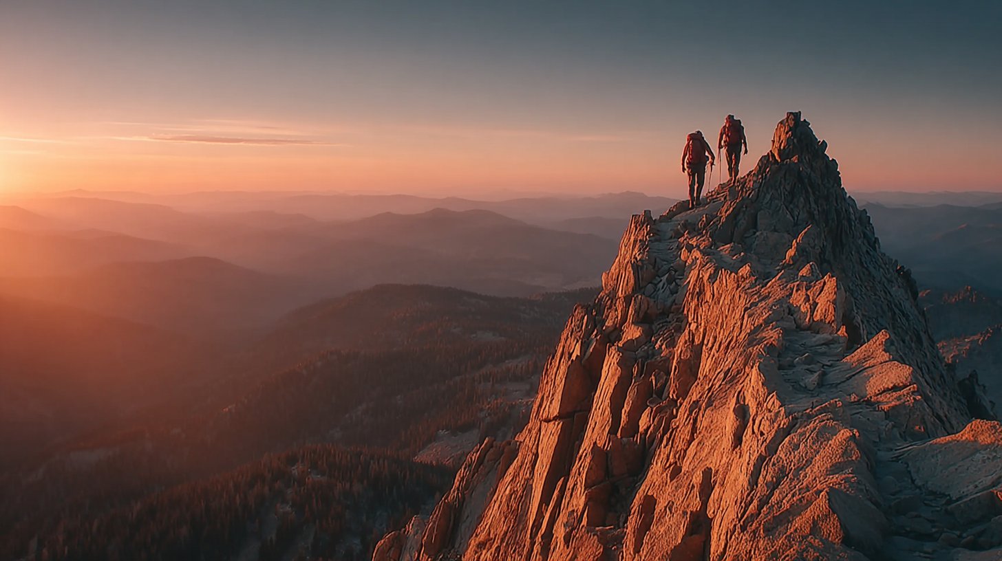 Caminando juntos por una montaña desafiante.