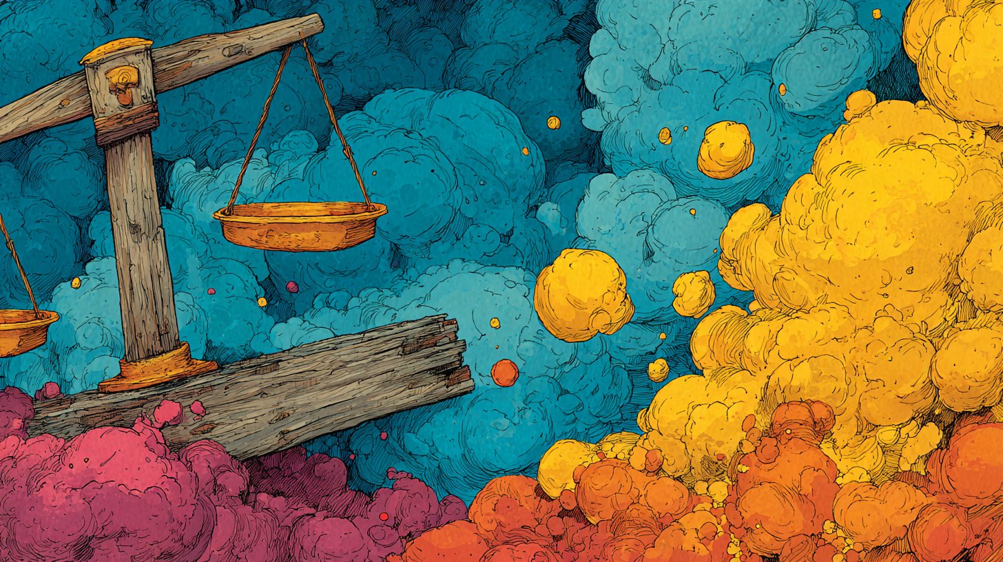 Eine unausgewogene Waage, die unrealistische Erwartungen zeigt.