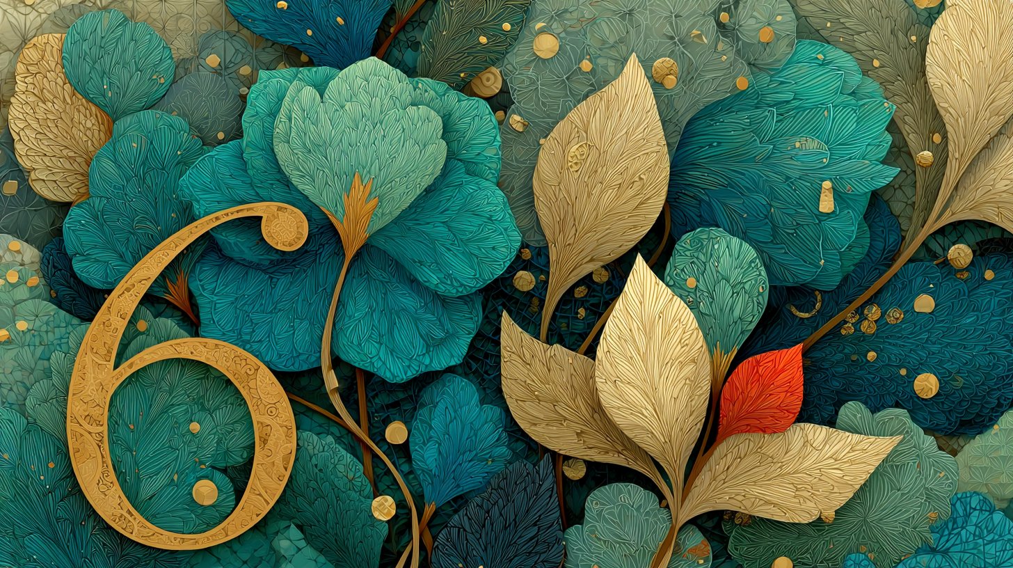 The number 66 designed with natural elements and spiritual symbols.