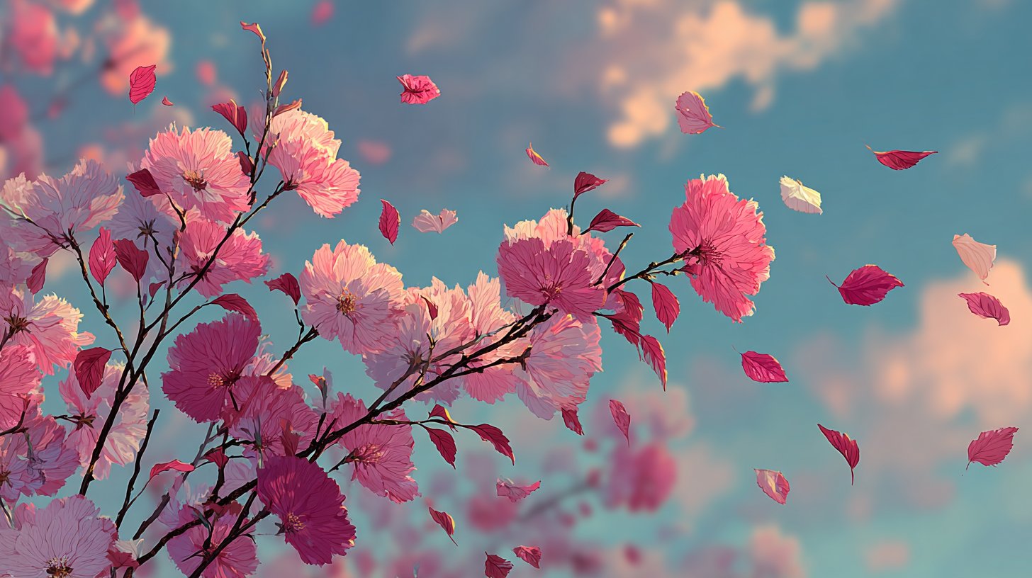 Suave brisa entre flores y hojas que revolotean.