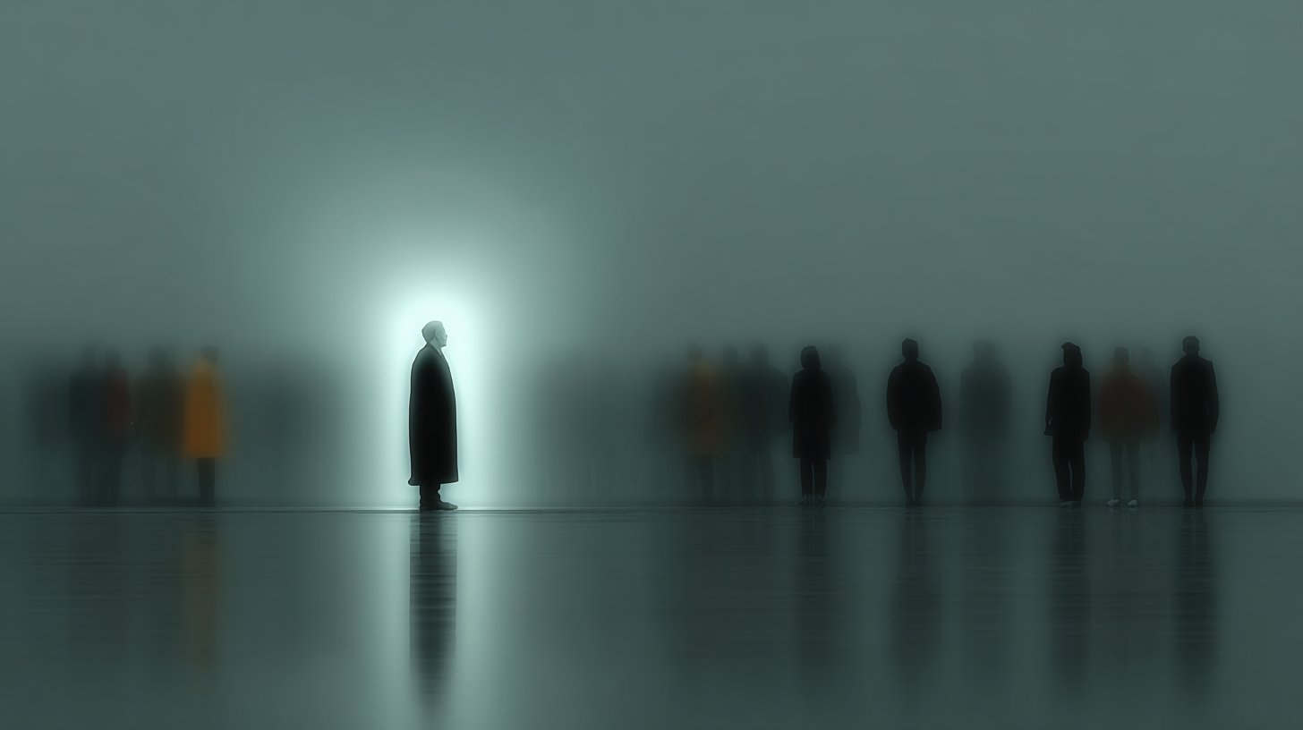 Eine schattenhafte Figur steht für Isolation und Unberechenbarkeit.