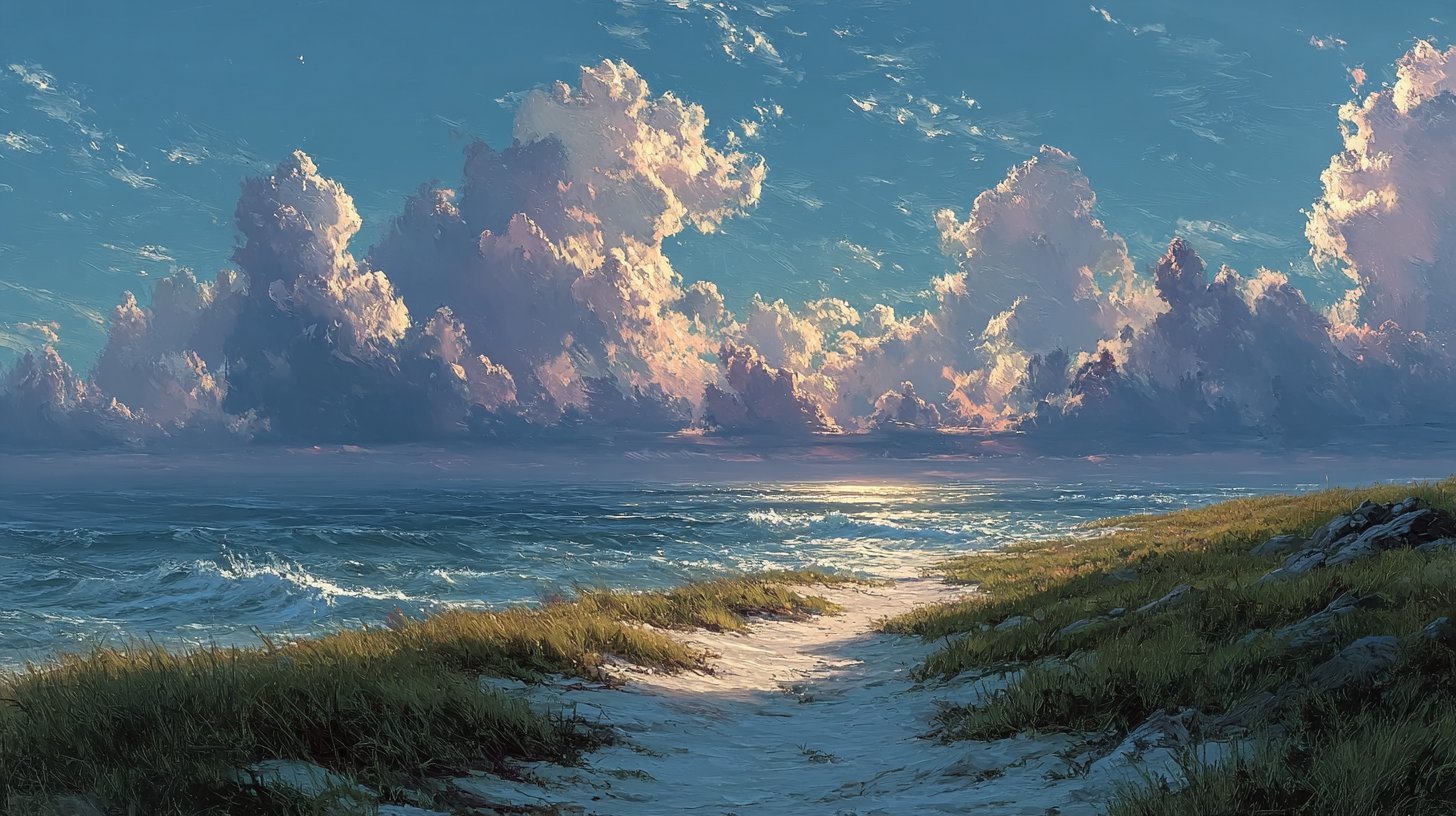 Un horizonte esperanzador con luz rompiendo las nubes, mostrando un camino lleno de nuevos comienzos.