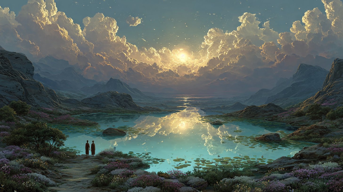 Une scène sereine illustrant l'éveil spirituel influencé par le 666.