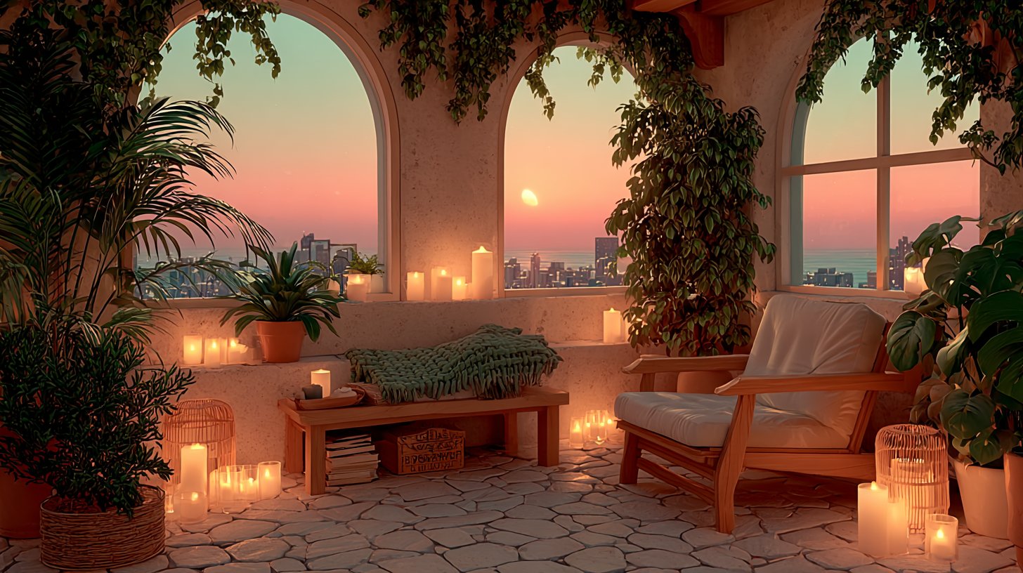 Une scène chaleureuse de soins personnels dans un coin confortable rayonnant d'amour et de compassion.