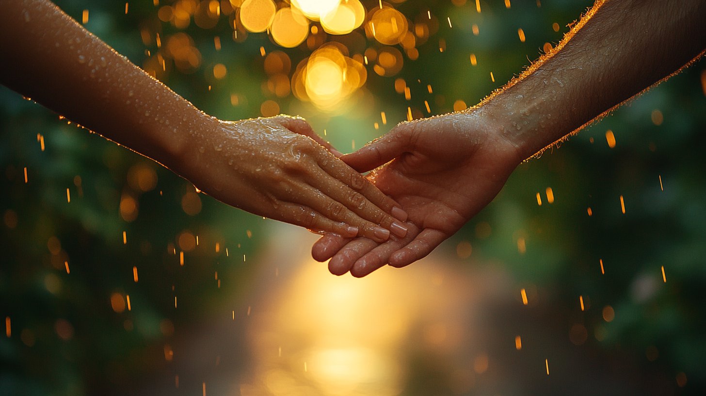 Ein Paar zeigt seine Verbundenheit in warmem Licht.