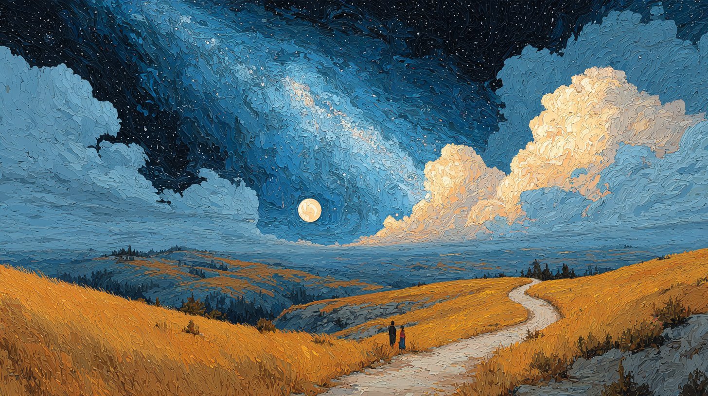 Zwei Wege unter einem sternklaren Himmel.