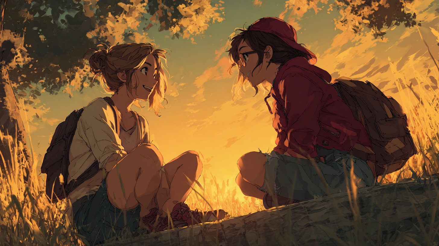 Herzliche Unterhaltung im Park unter Sonnenstrahlen.