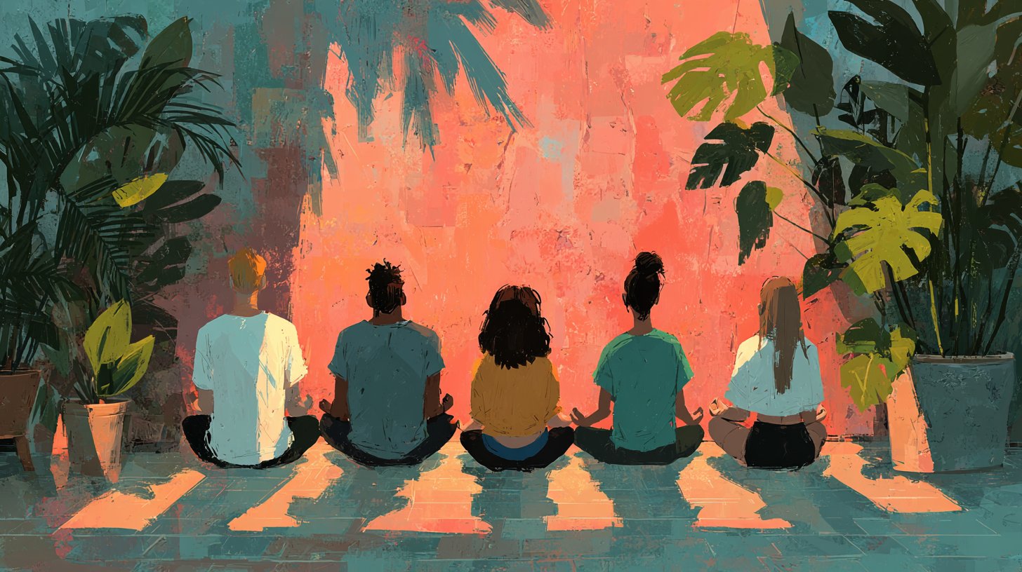 Freunde unterstützen sich in einer Yoga-Session.