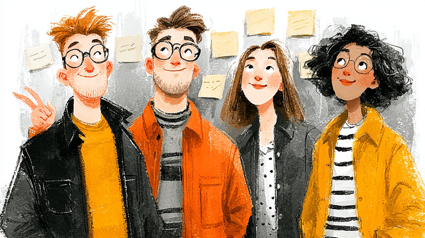 Eine lebendige Illustration von Freunden, die kreativ an einem Projekt arbeiten.