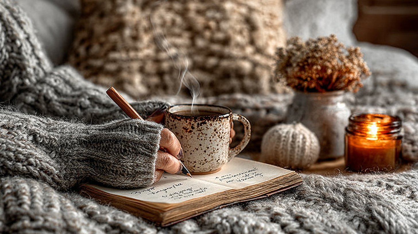 Eine Person schreibt in ihr Dankbarkeitstagebuch.