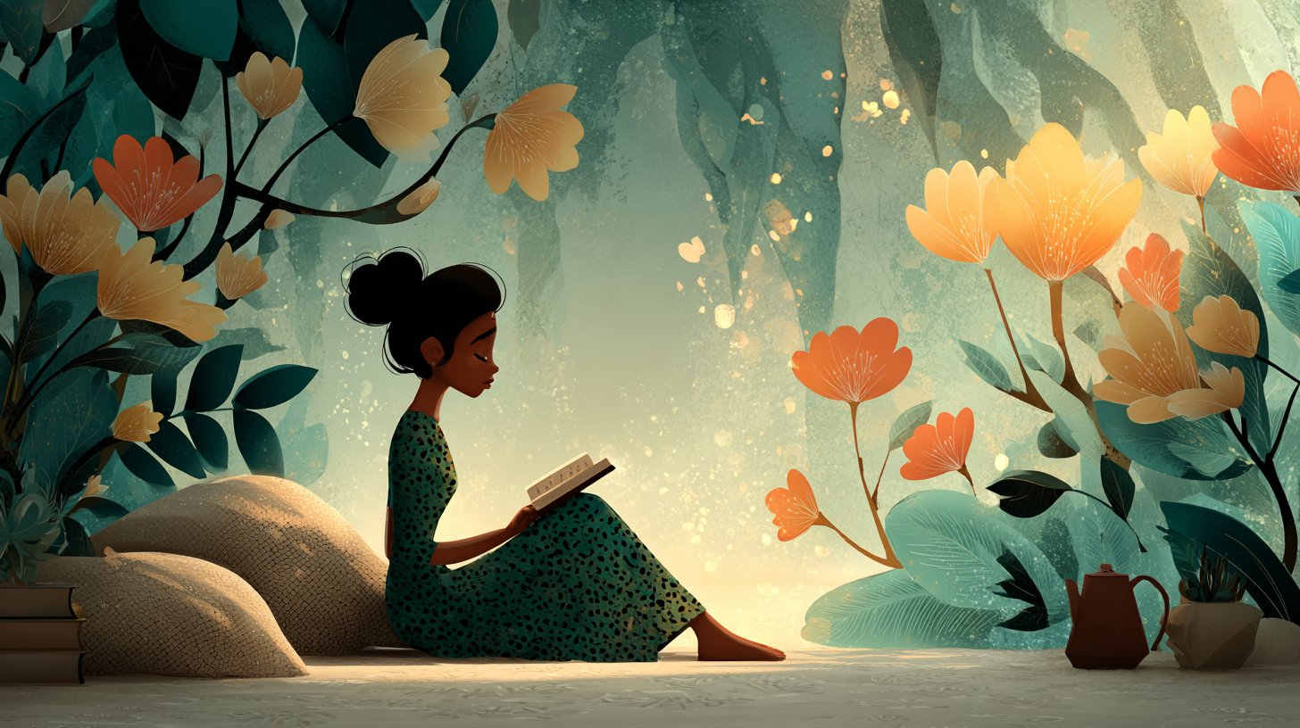 Une scène mystique montrant le développement spirituel sous un ciel étoilé.