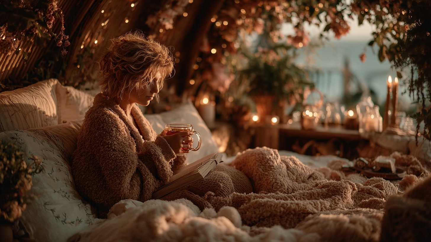 Zwei Personen erklimmen gemeinsam einen grünen Berg.