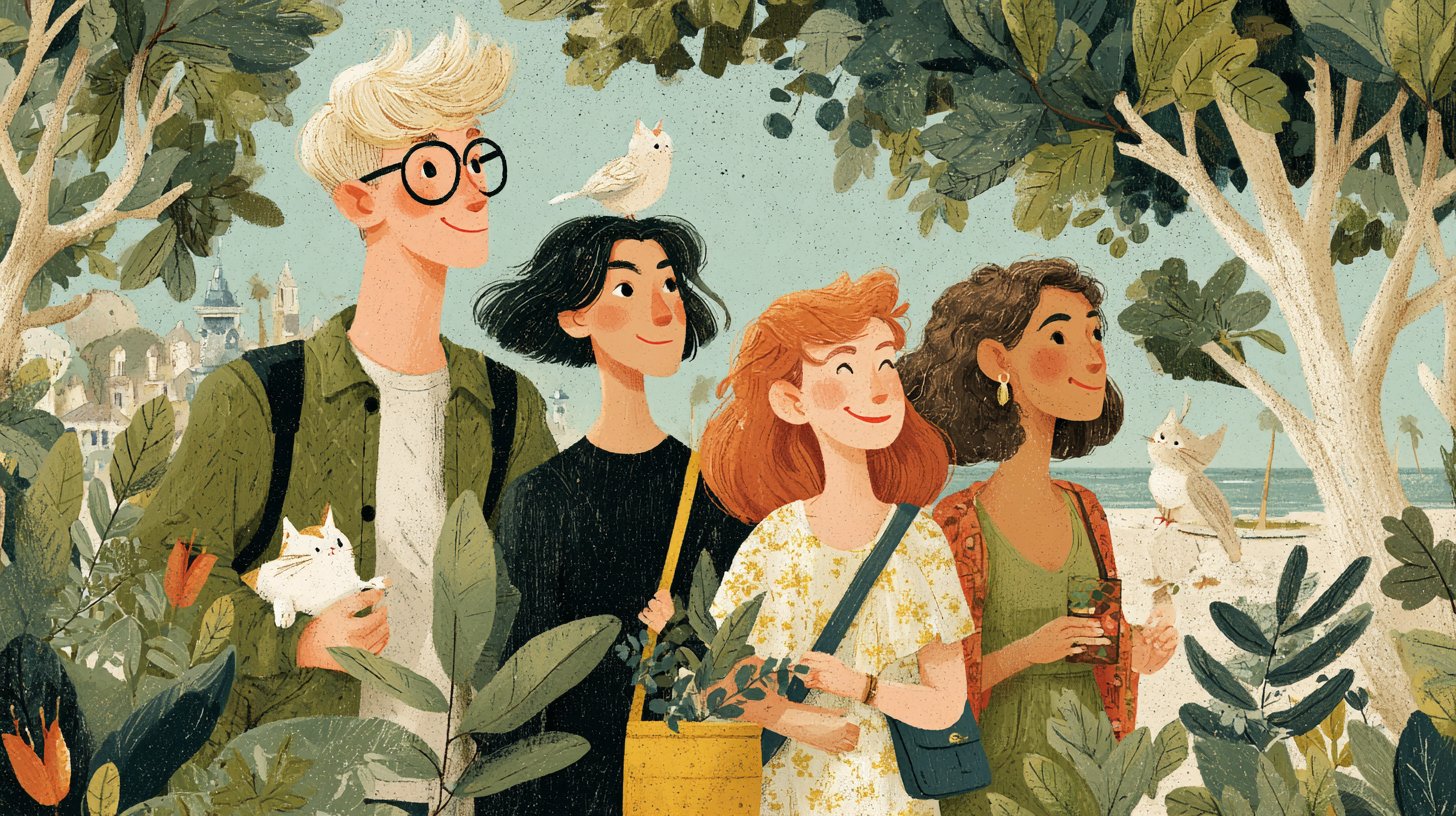 Deux jumeaux communicants en dialogue, entourés de symboles d'échange.