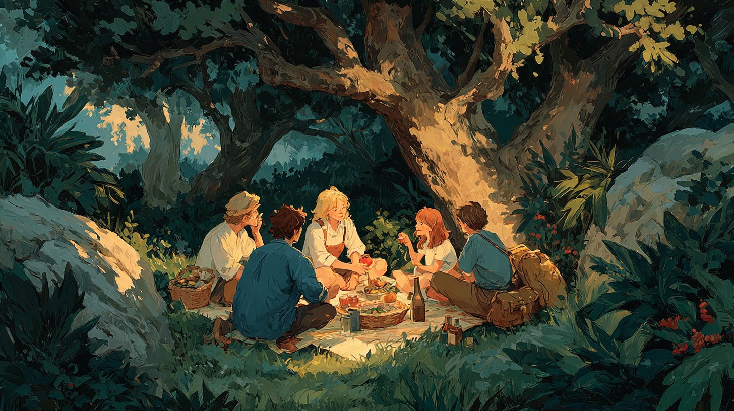 A clock strikes an hour, soft light streams through a window.