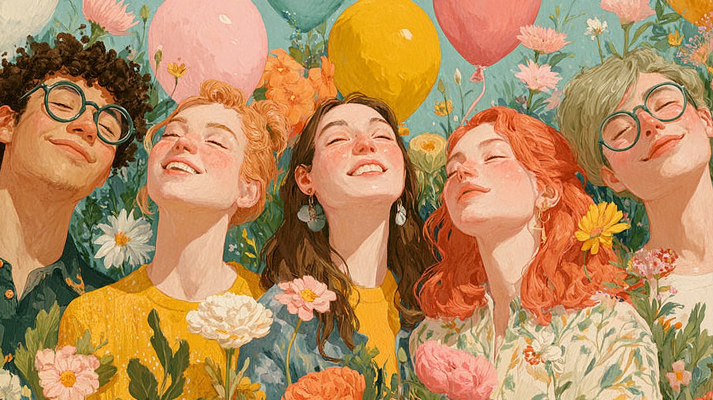 Zwei Freunde teilen fröhlich einen Moment in der Natur.