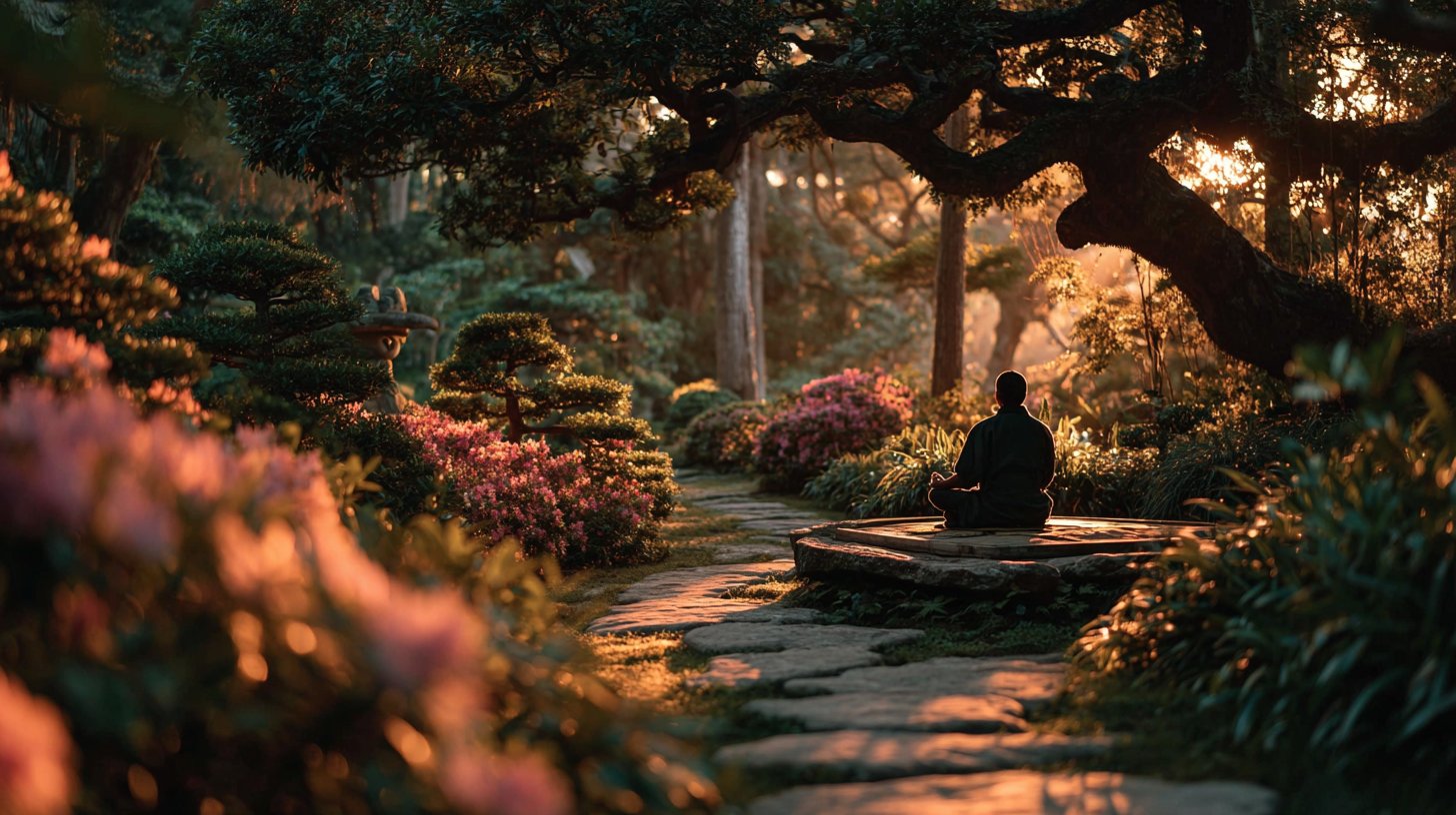 Meditation auf dem Berg in sanftem Licht.