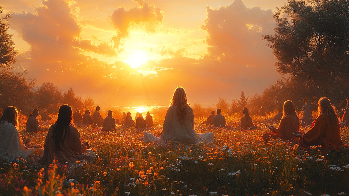 Un couple échangeant des notes sincères dans un champ de fleurs colorées.
