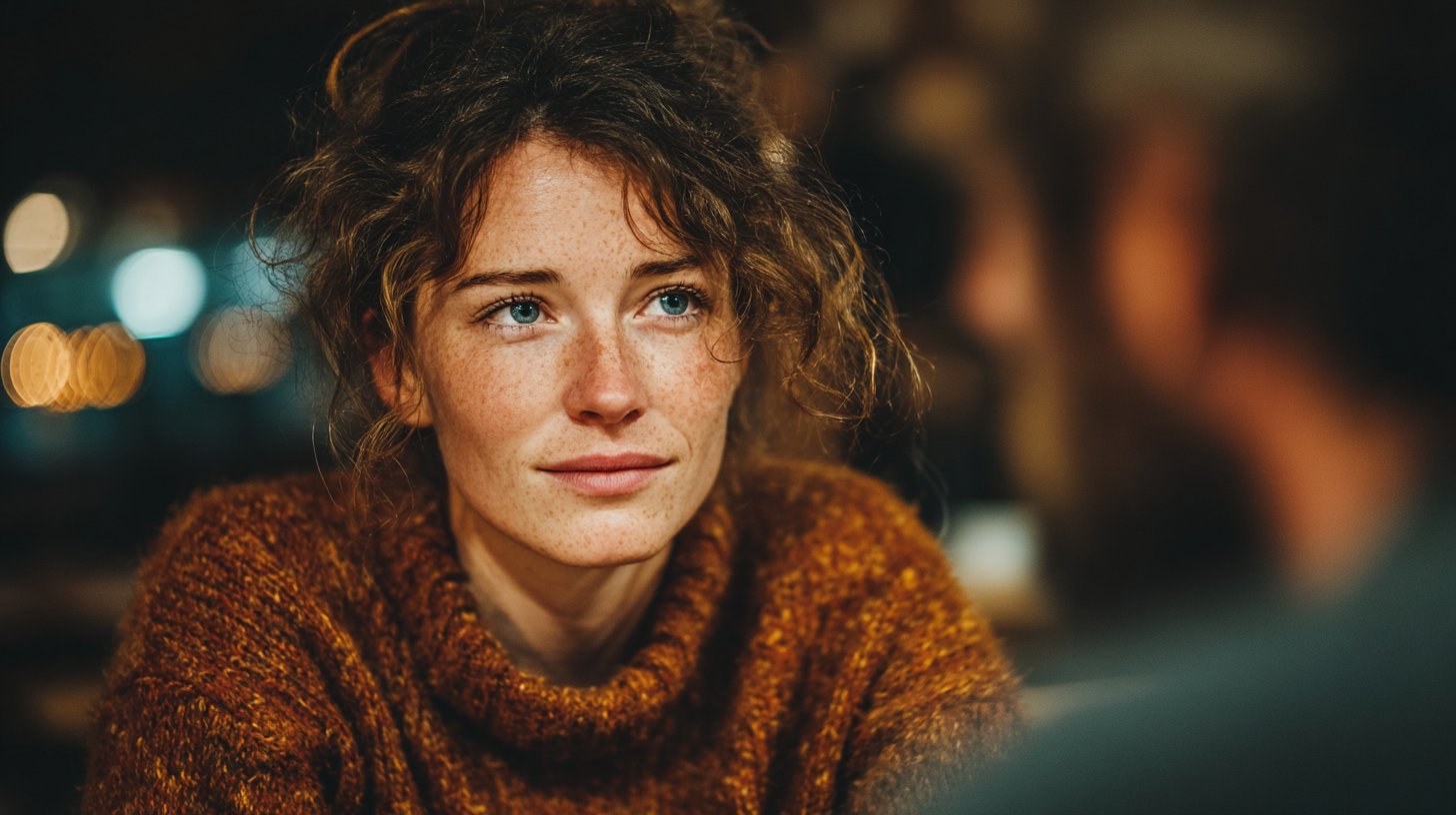 Active listening: Focused gaze and notepad near.