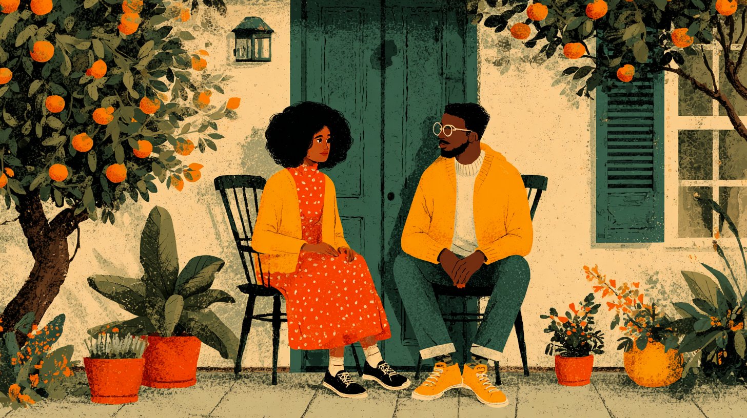 A couple discussing boundaries in a serene setting.