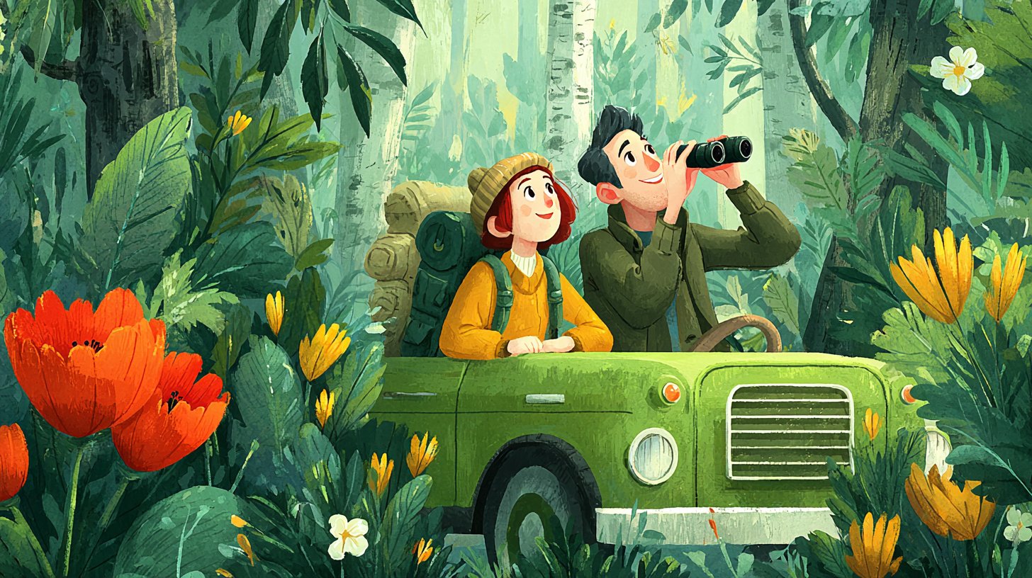 Una pareja feliz explora la naturaleza junta.