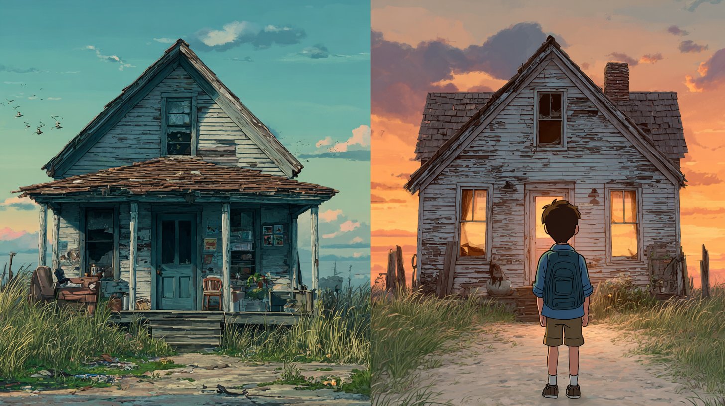 Zwei kontrastierende Häuser: Trauer und Kritik vs. Wärme und Ermutigung.