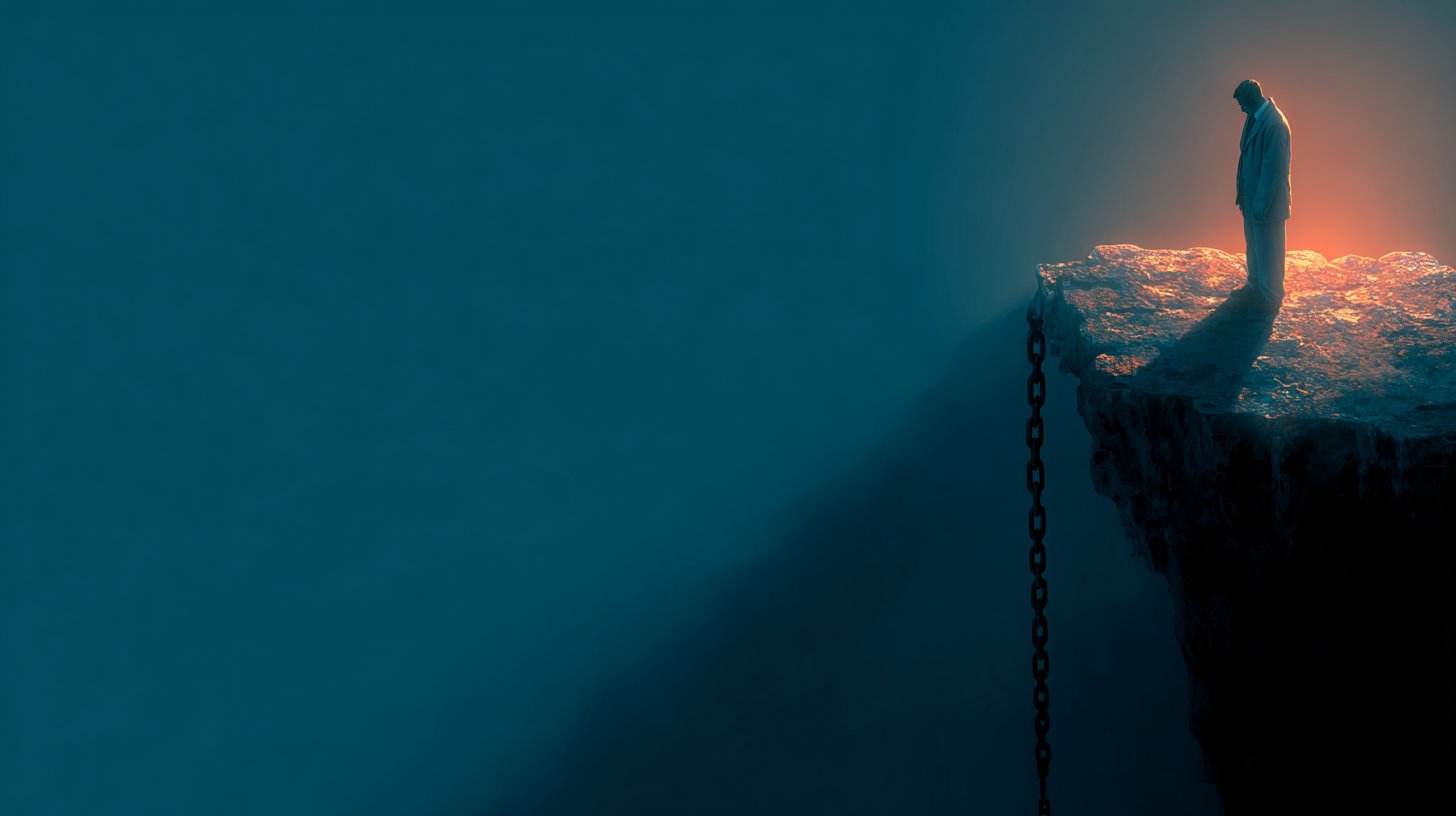 Am Klippenrand, gefangen in Zweifeln.