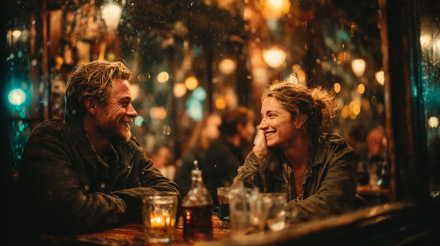 Zwei Freunde, die eine herzliche Unterhaltung führen.