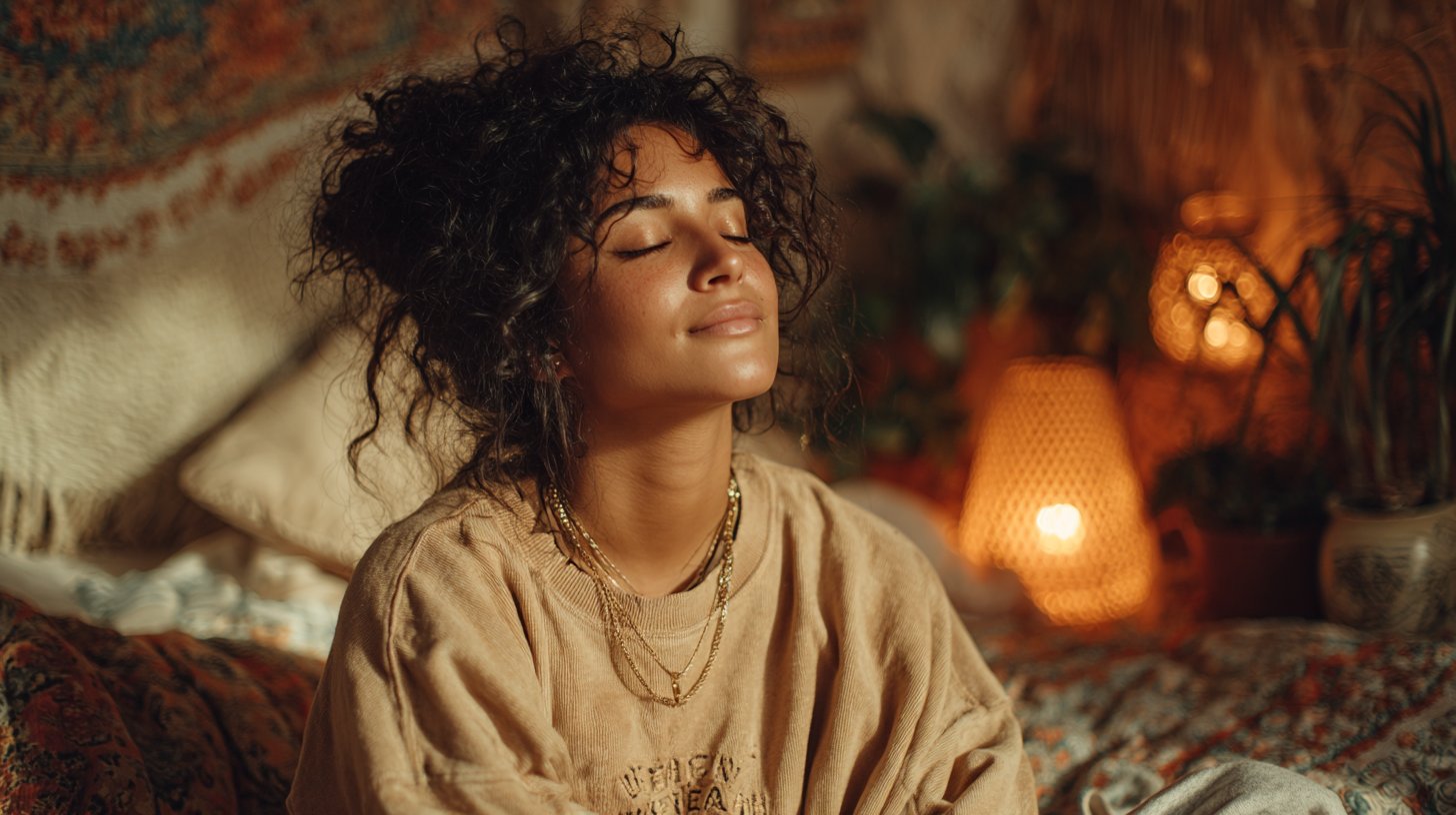 Eine Person, die sich in einem ruhigen Raum um sich selbst kümmert.