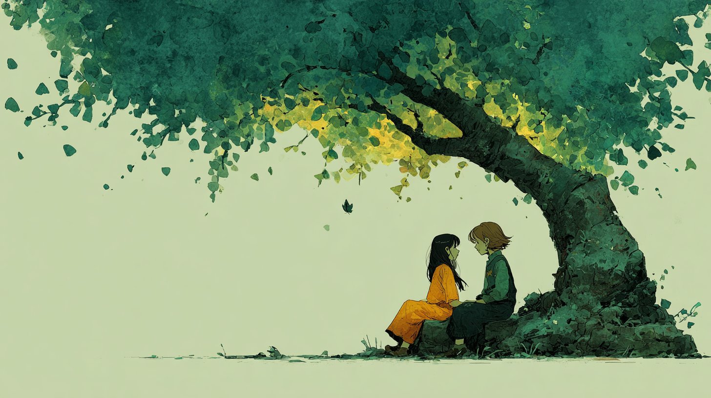 Vertrauen und Geheimnisse unter einem Baum teilen.