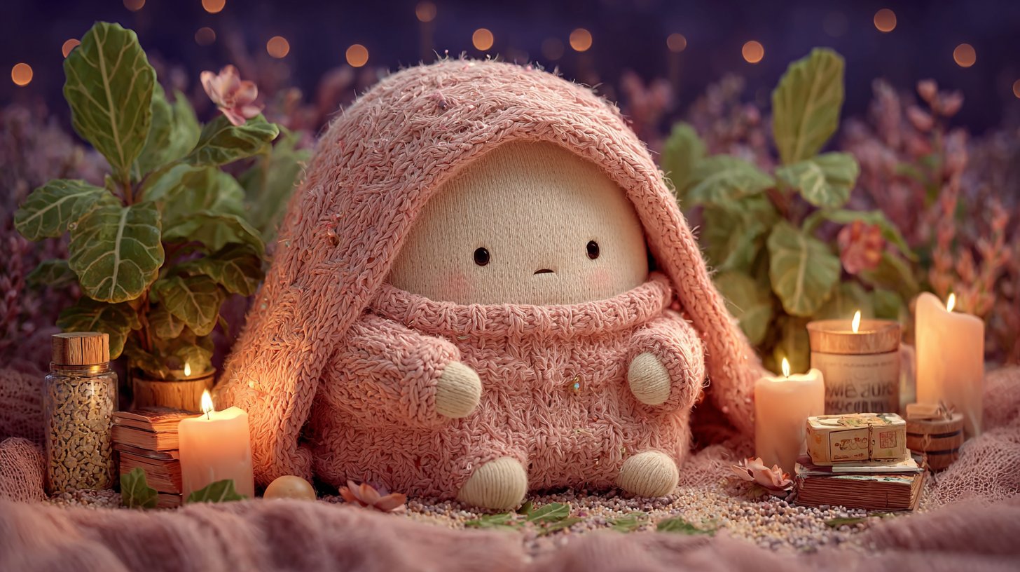 Ein sanfter Krebscharakter umgeben von warmem Licht.