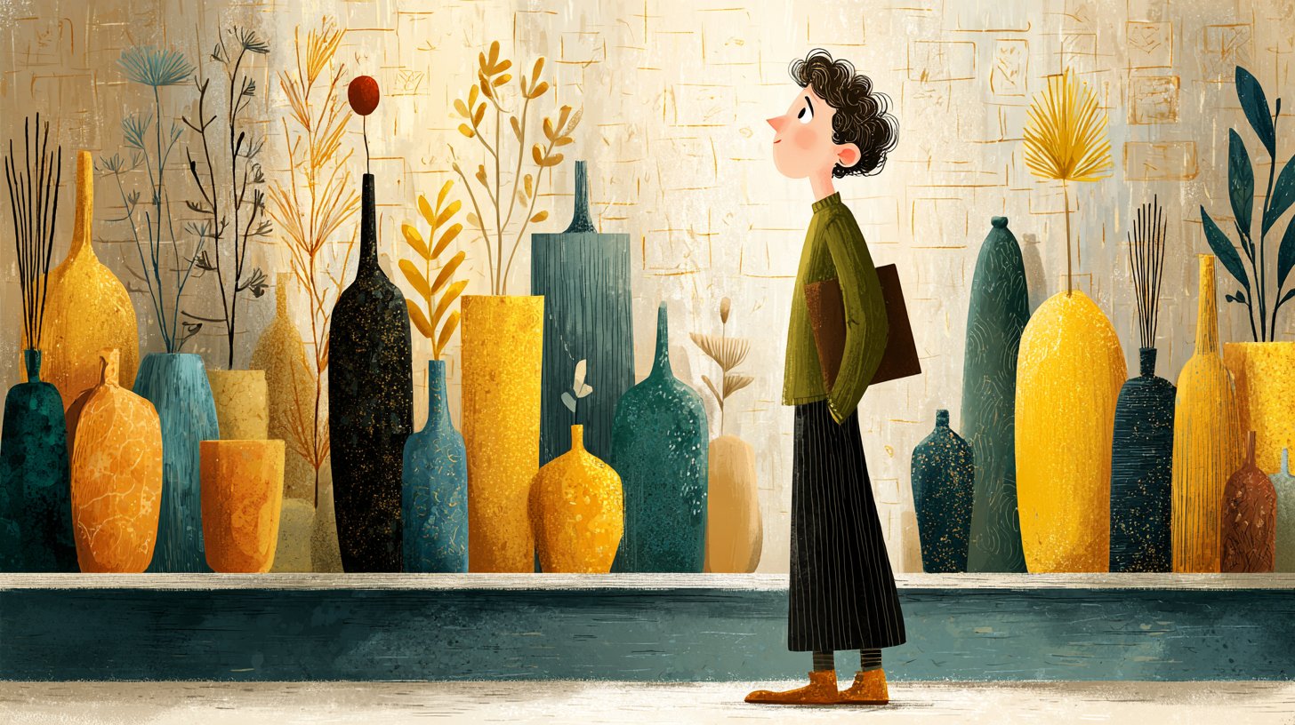 Sehnsucht nach Anerkennung vor leeren Regalen.