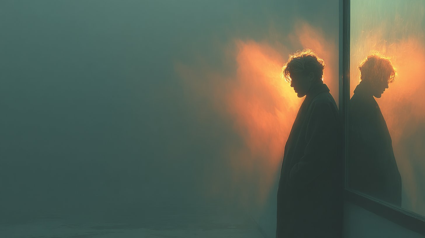 Ein Blick in den Spiegel, nur eine Silhouette, egoistisch.