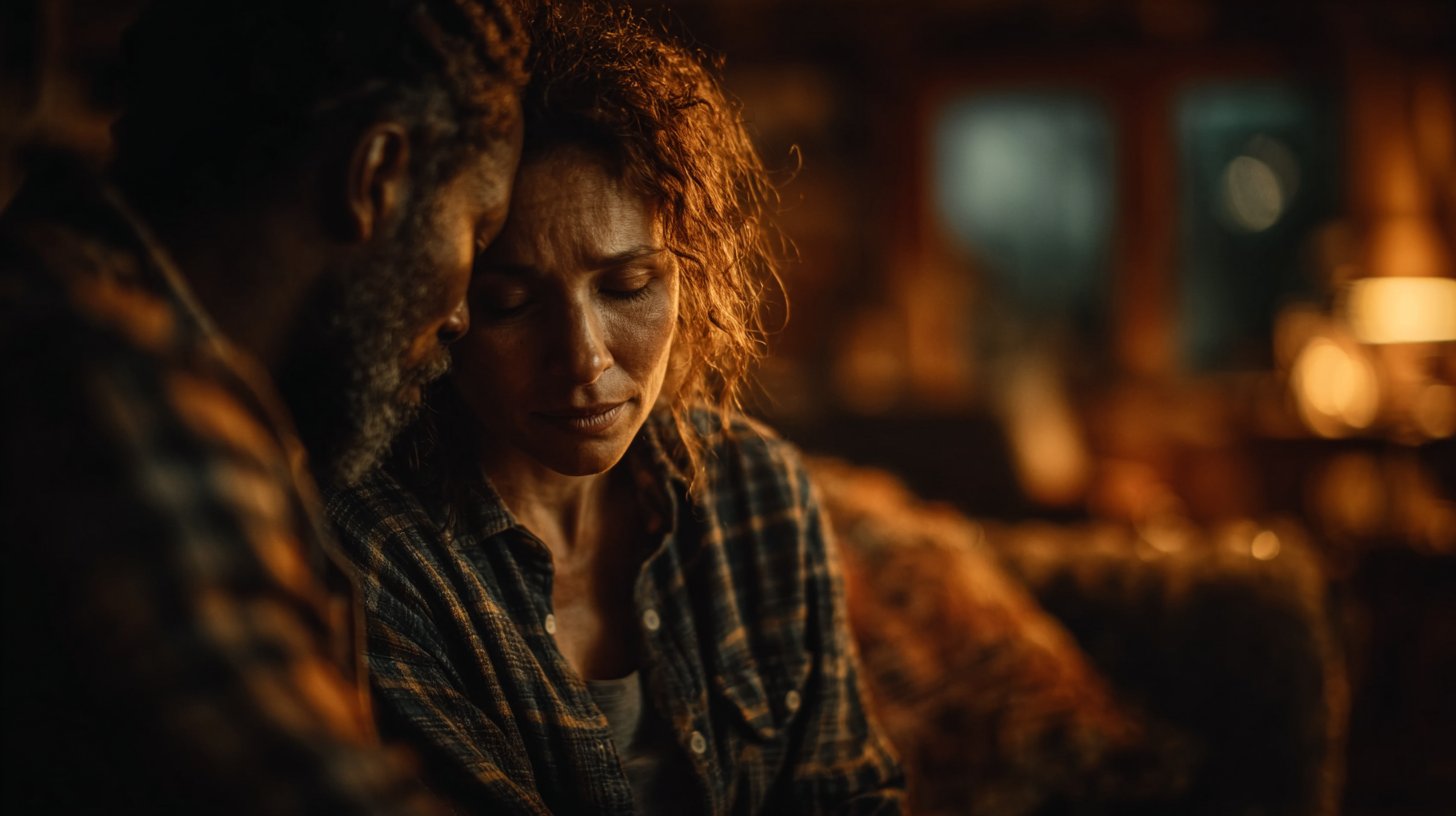 An arm of comfort in emotional darkness.