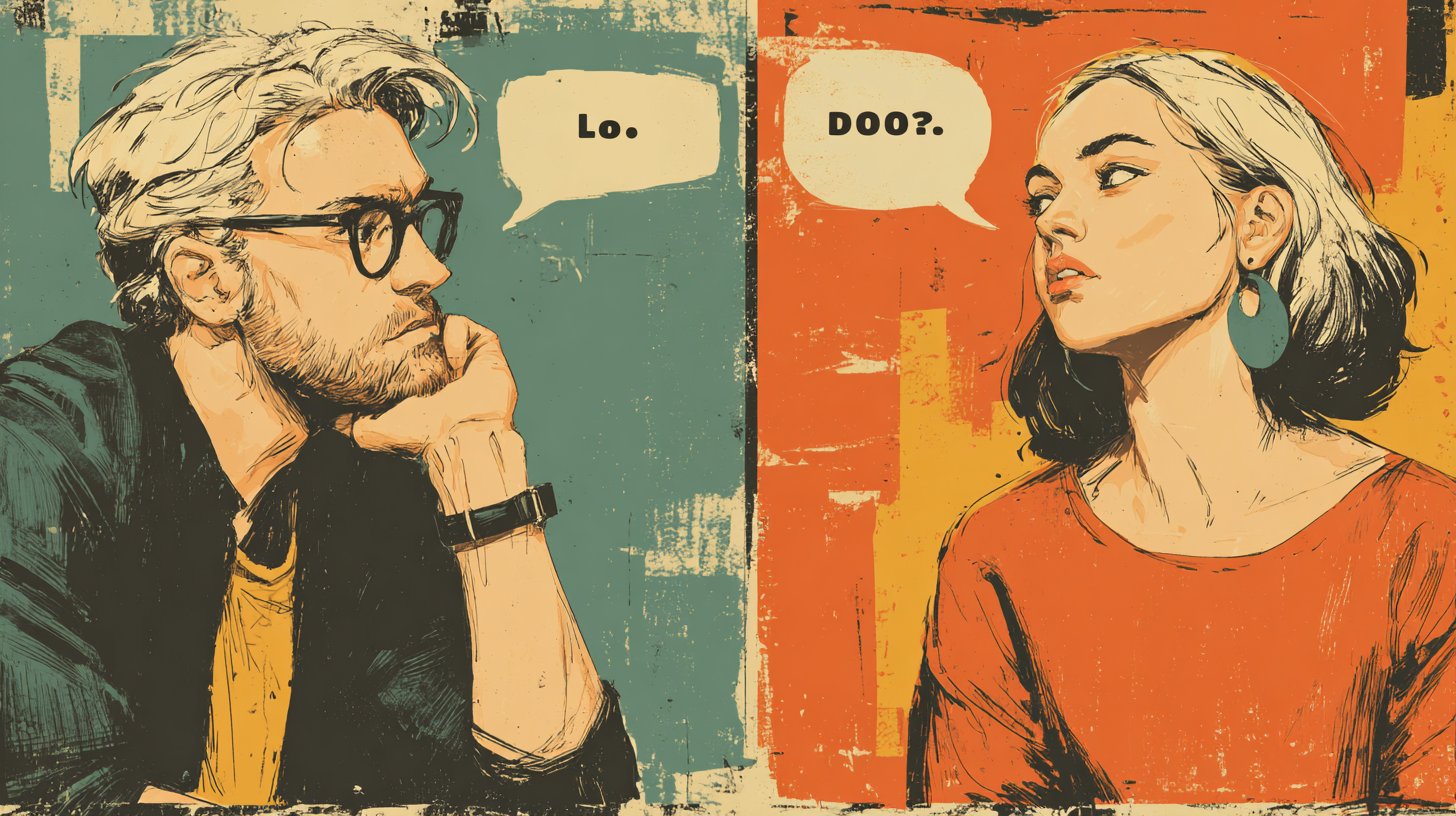 Zwei Menschen, einer interessiert, der andere abgelenkt.