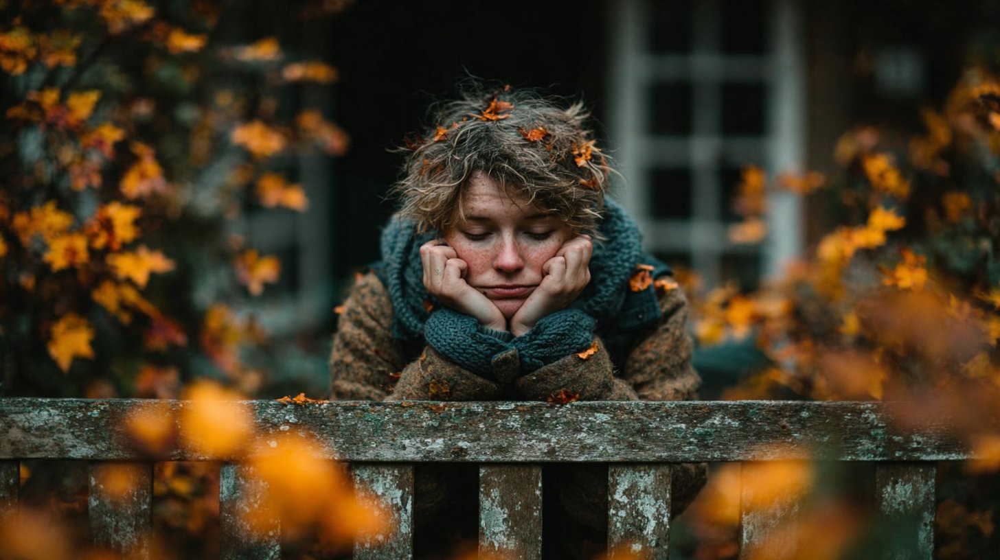 Erschöpft und nachdenklich im Park.