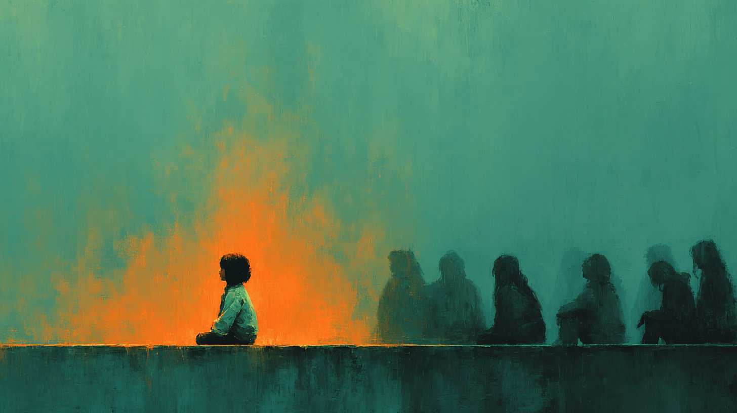 A child longs for connection while others laugh.