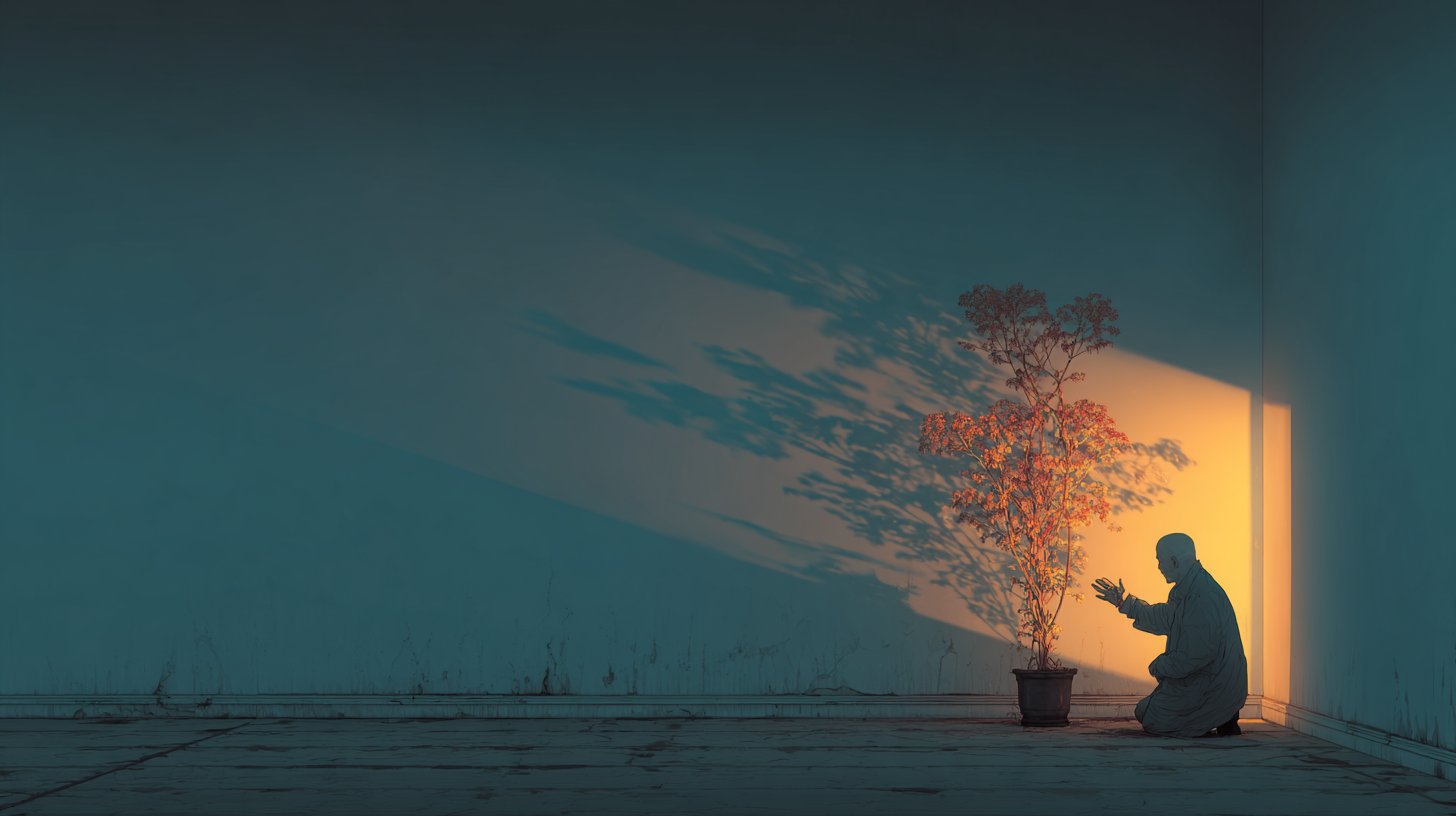 Eine einsame Pflanze kämpft ohne Unterstützung.