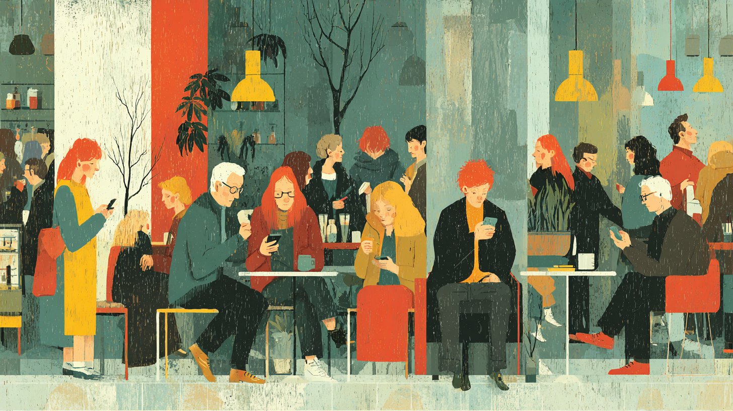 Einsamkeit in einem von Geräten dominierten Café.