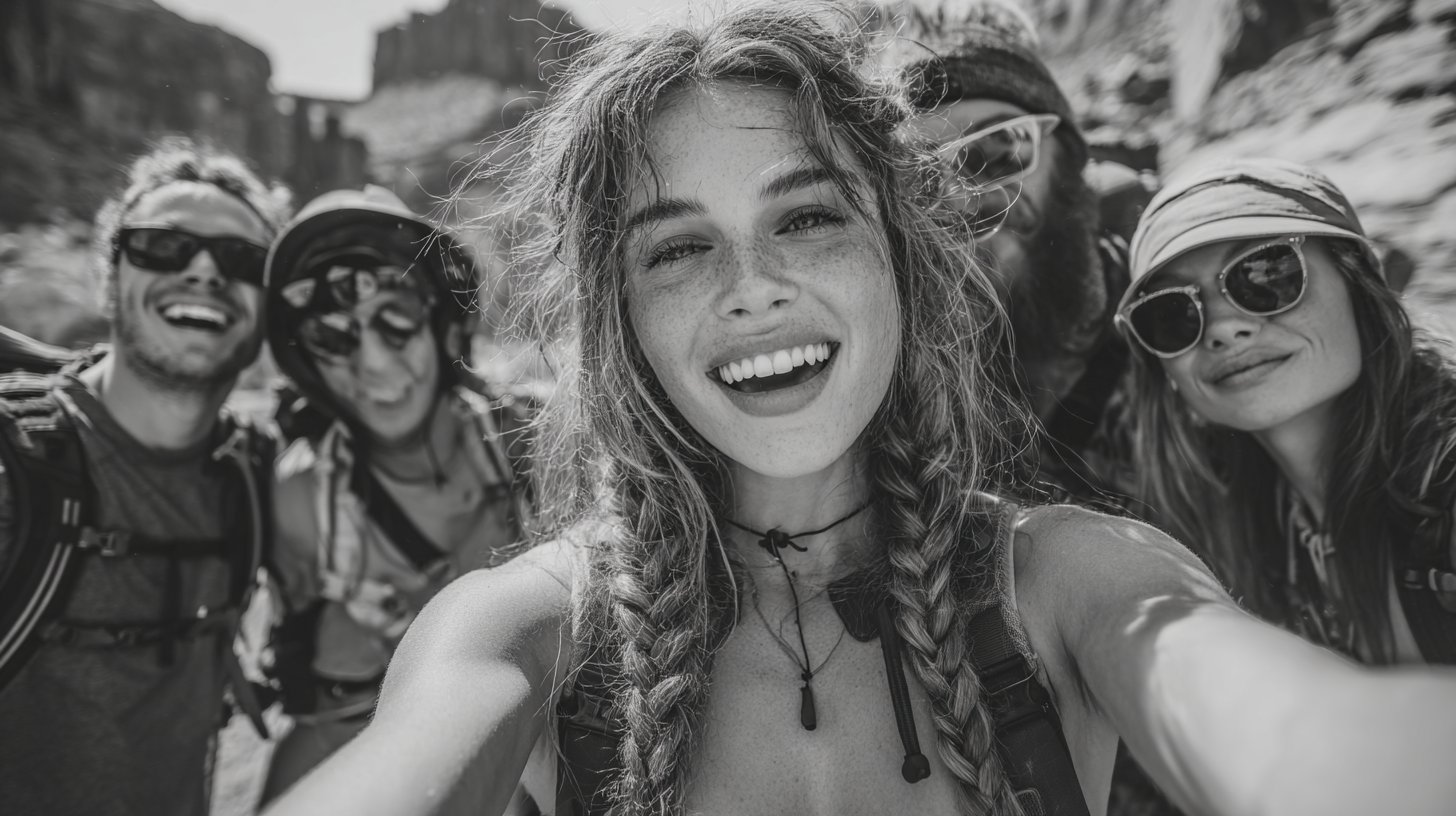 Eine Gruppe von Freunden, die ein gemeinsames Abenteuer im Freien genießen.