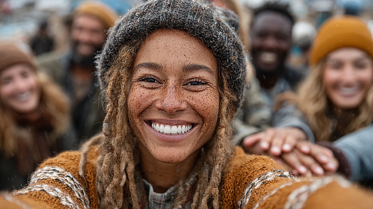 Teamarbeit und Lachen in der Natur.