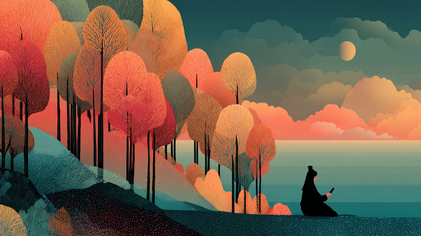 Meditation in der Natur mit Balance zu Technologie.