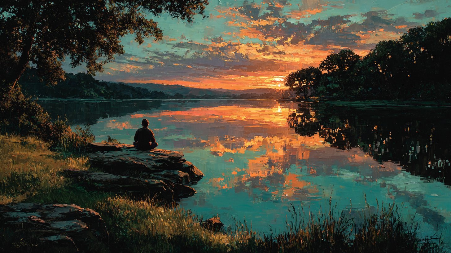 Selbstreflexion am ruhigen See.