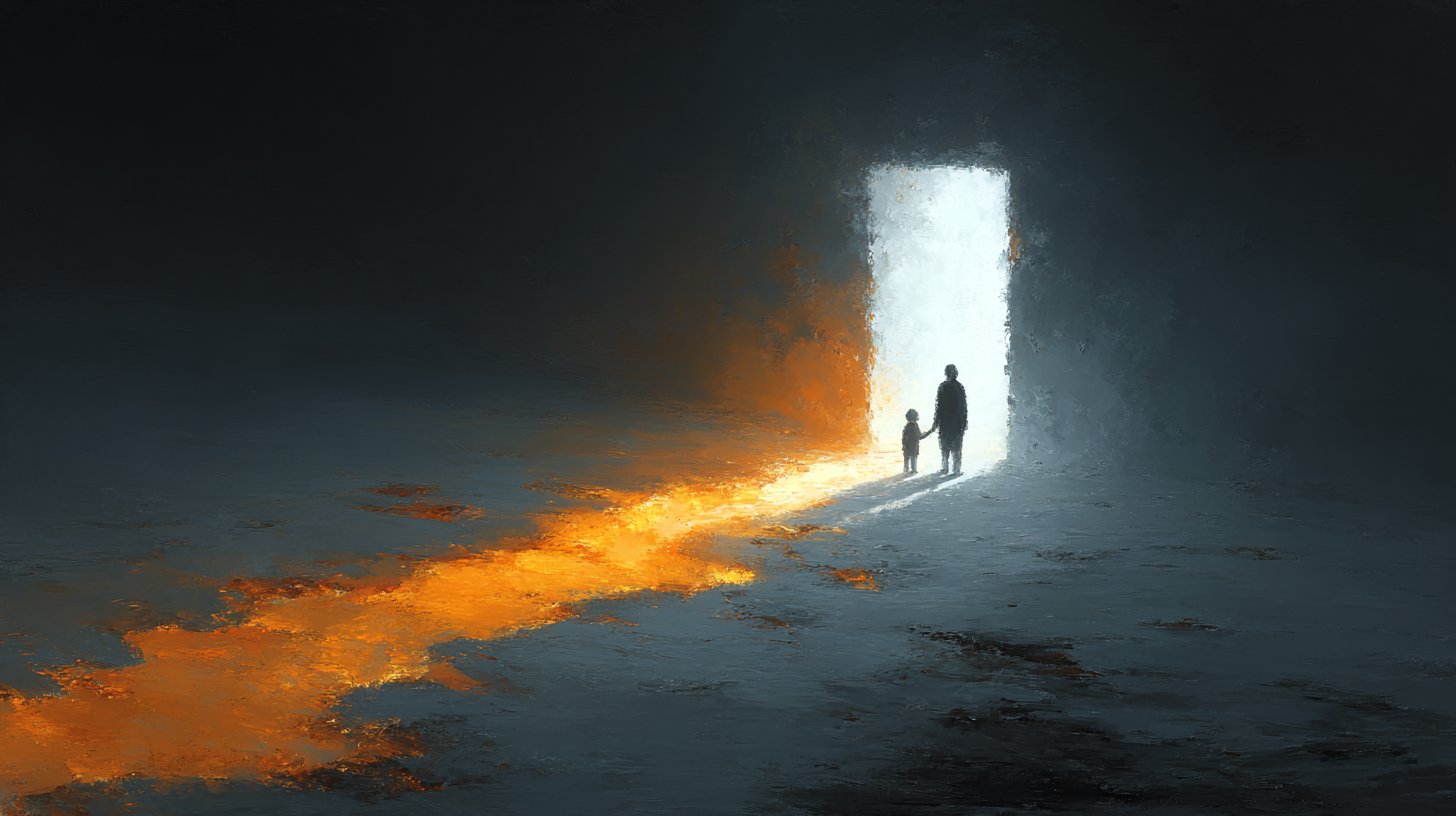 Ricatto emotivo: Un bambino di fronte a due strade, luce e oscurità.