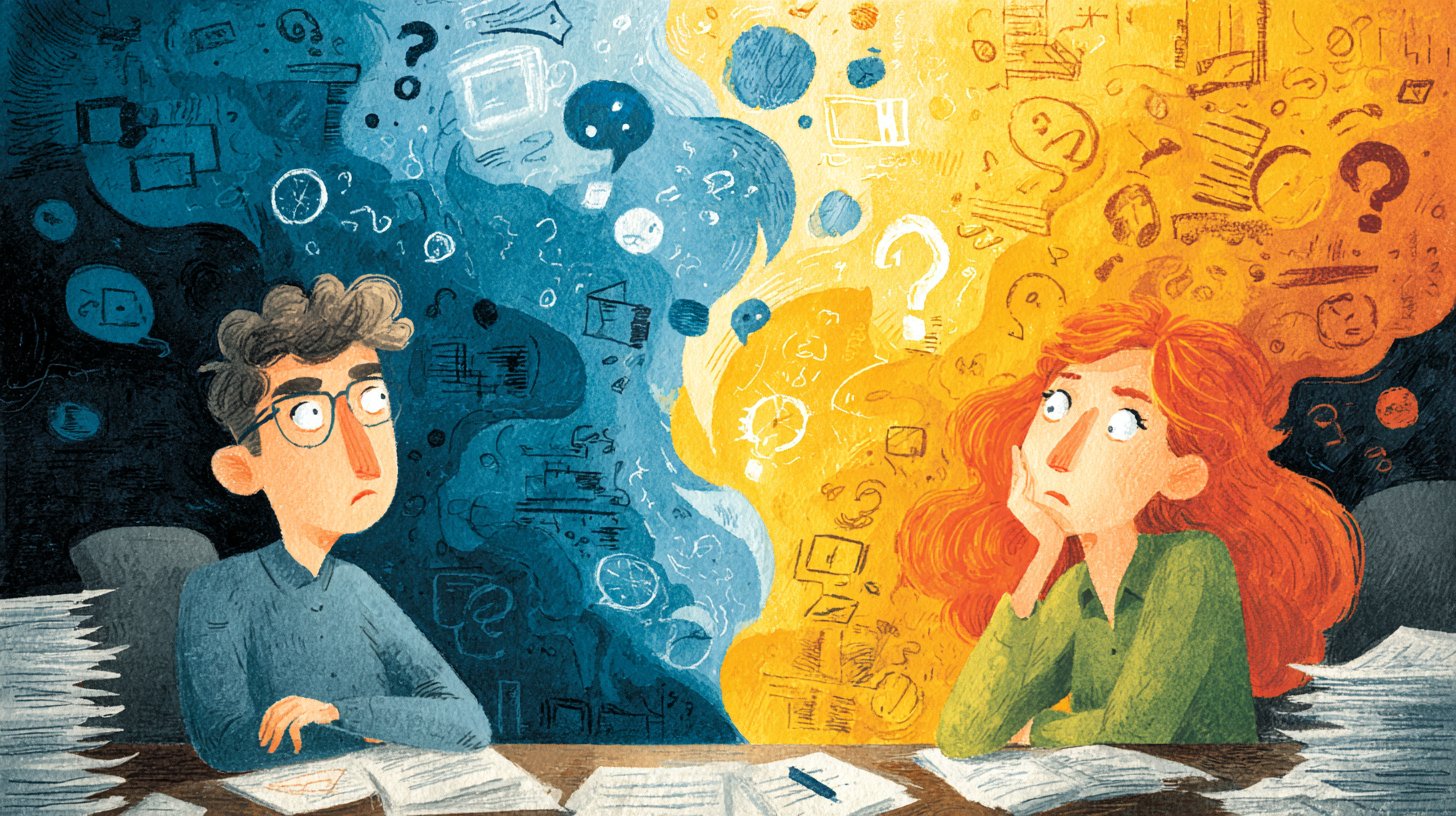 Kommunikationsbarrieren dargestellt durch fragmentierte Sprechblasen.