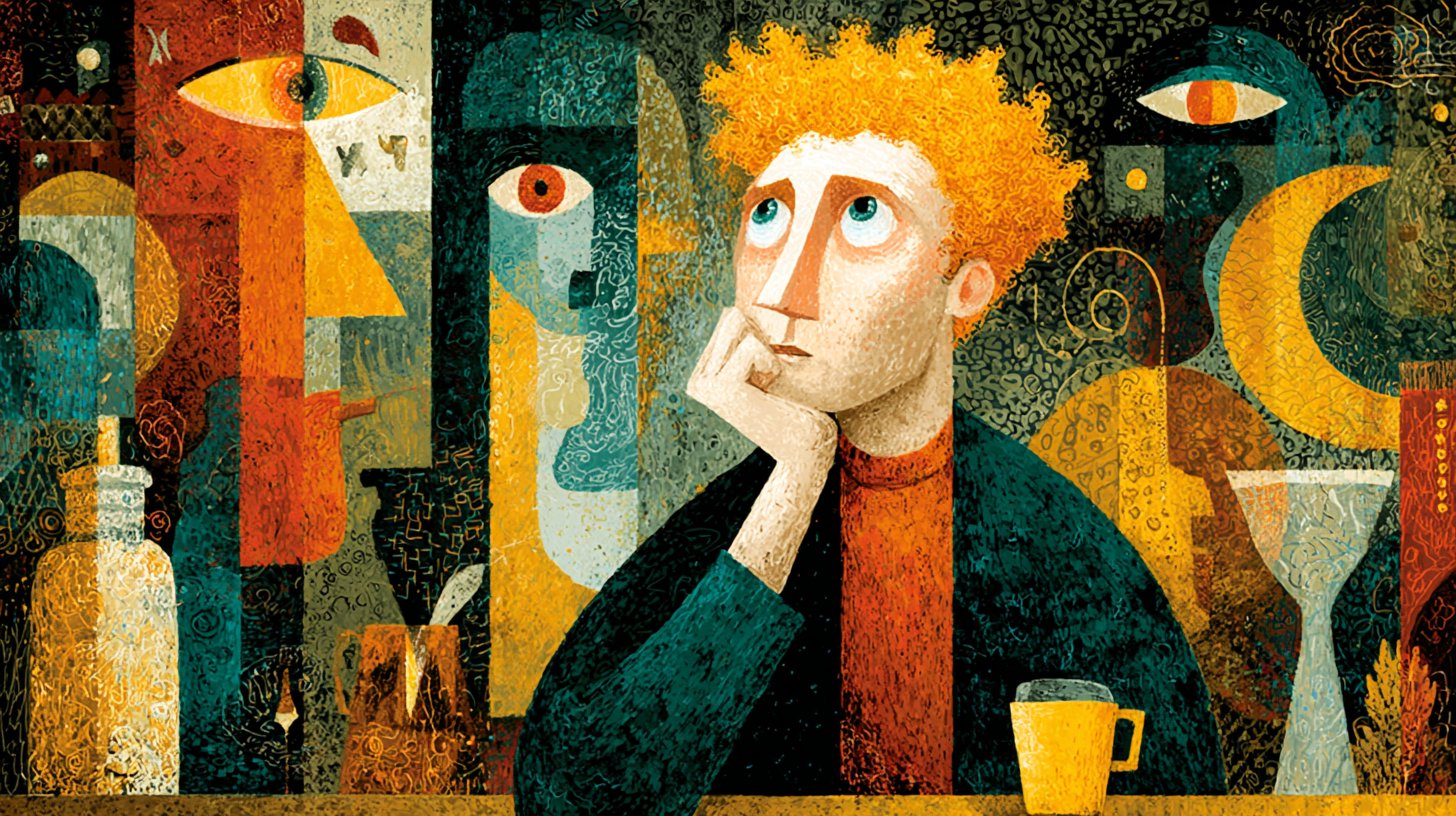 Un homme dans un café incarne l'authenticité et la profondeur.