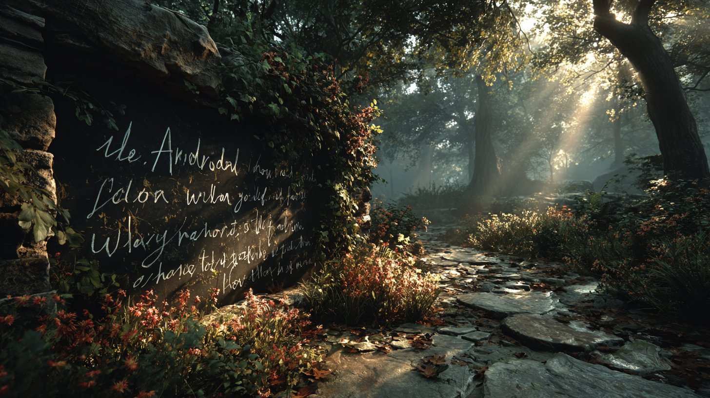 Une citation inspirante sur un tableau entourée de nature.