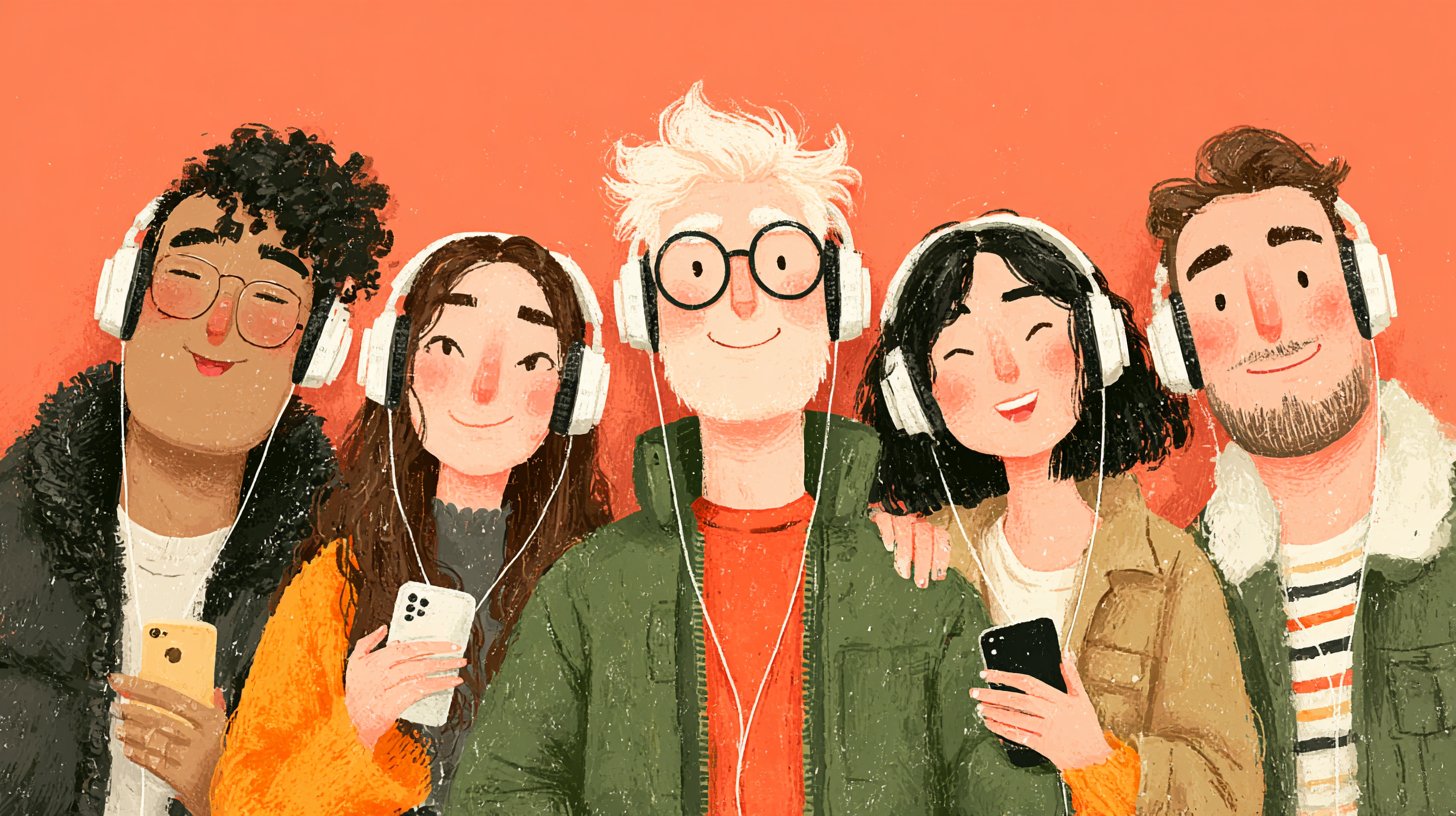 Inklusive Podcast-Szene mit Vielfalt und gemeinsamer Freude am Zuhören.