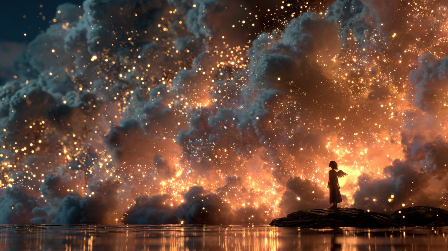 Eine verspielte Szene einer Person, die mit ihrem Schutzengel in Kontakt tritt.