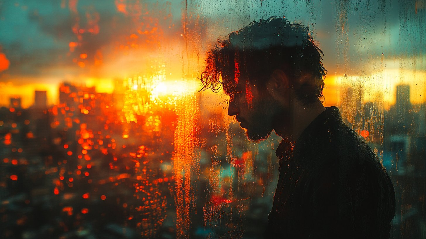 Ein Mann im Fenster, verloren in seinen Gedanken.